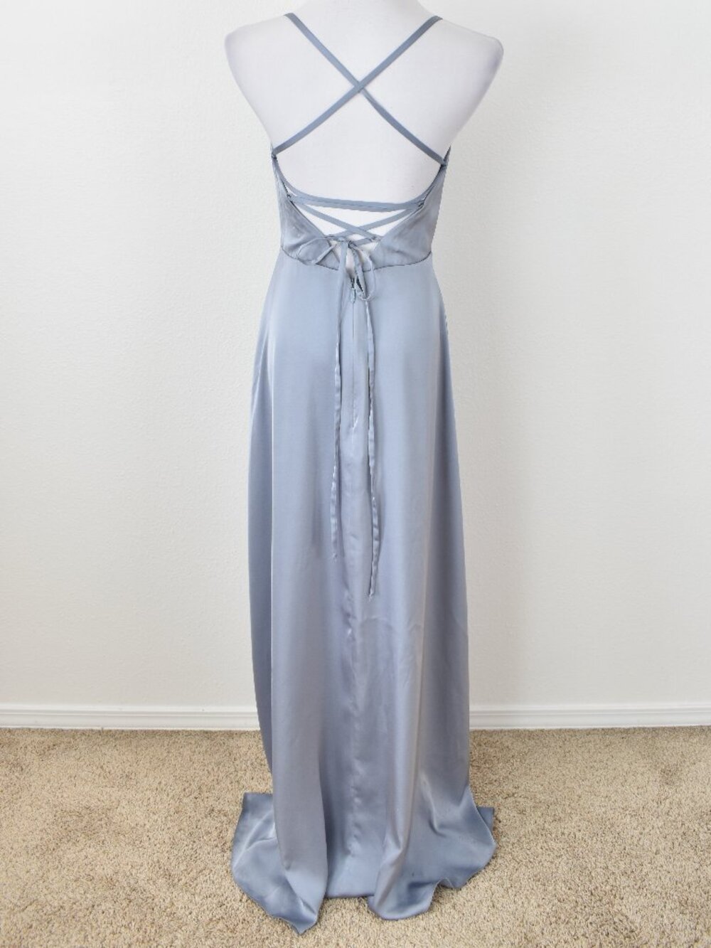 Azazie Mei Dusty Blue Metallic Satin Formal Dress - 4 - Picture 7 of 11